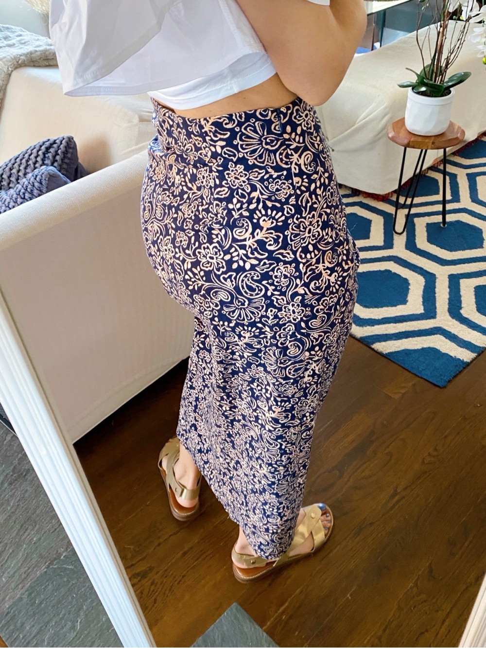 ZARA Navy Peach Floral Ruched Cotton Midi Skirt! 🐚 - Picture 5 of 16